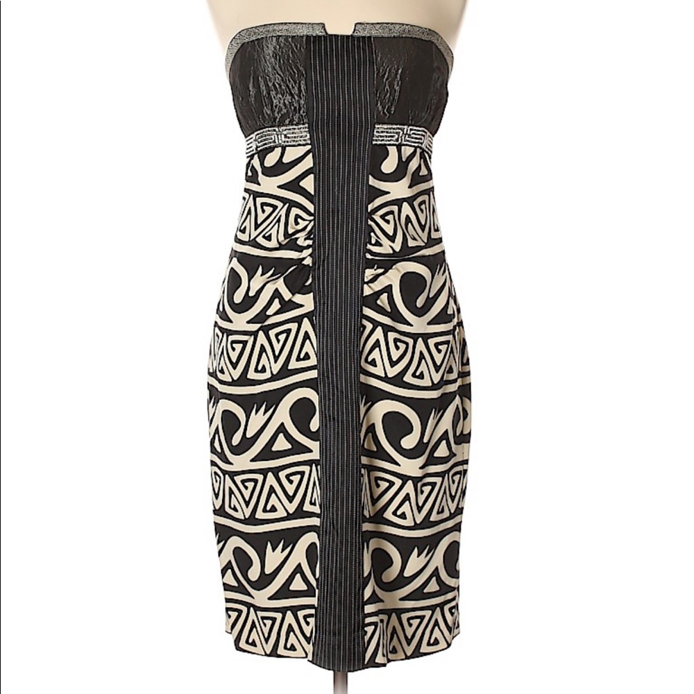 NICOLE MILLER Black Ornate STRAPLESS SHEATH